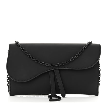 Christian Dior Ultra Matte Calfskin Saddle Chain Wallet Pouch Black 1 of 10