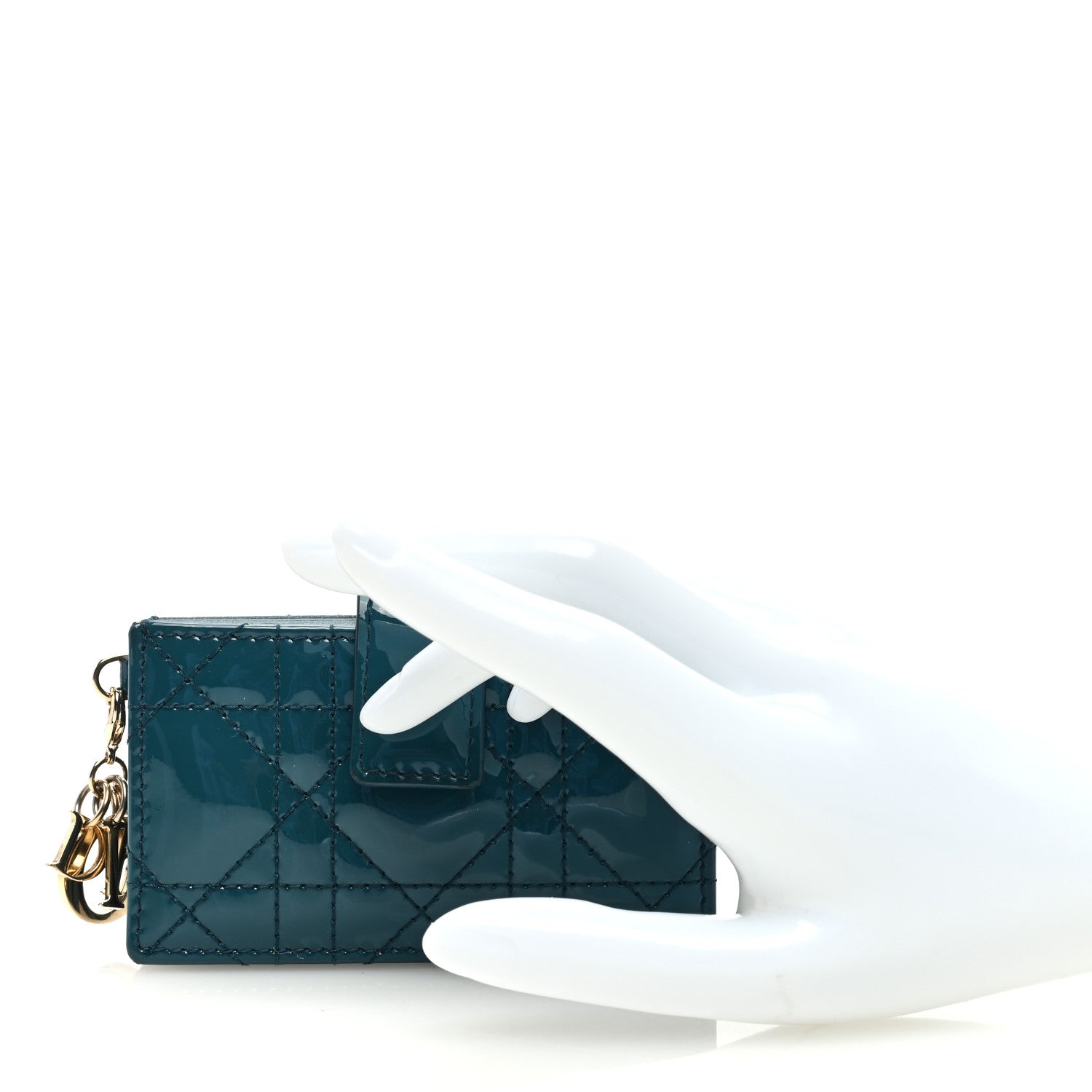 Christian Dior Patent Cannage Lady Dior 5 Gusset Card Holder Turquoise 2 of 6