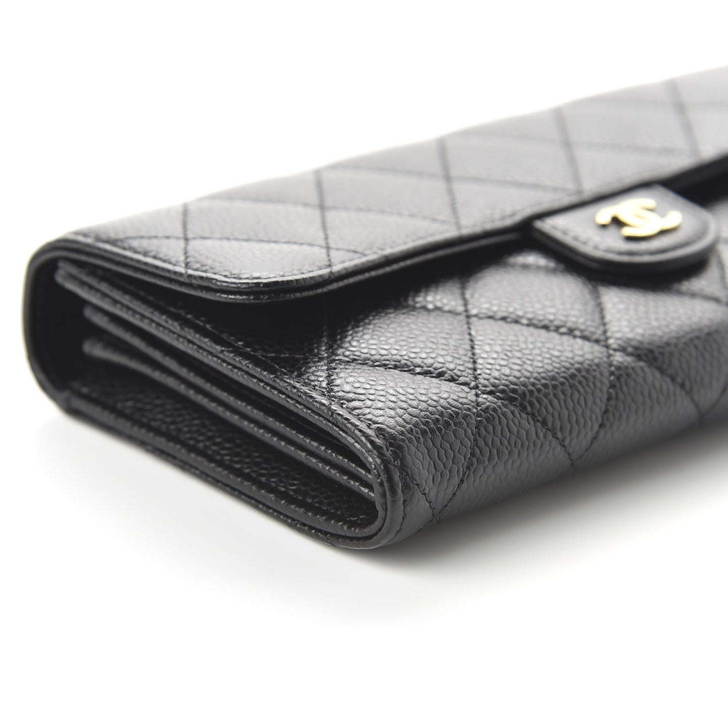 Caviar Quilted Large Gusset Flap Wallet Black