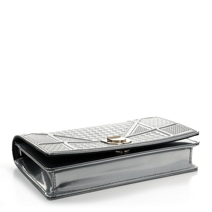 Christian Dior Metallic Patent Micro-Cannage Diorama Wallet on Chain Pouch Silver 4 of 11