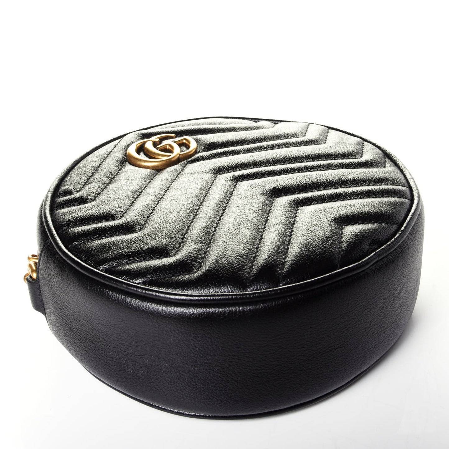 Azalea Calfskin Matelasse Heart Mini GG Marmont Round Shoulder Bag Black
