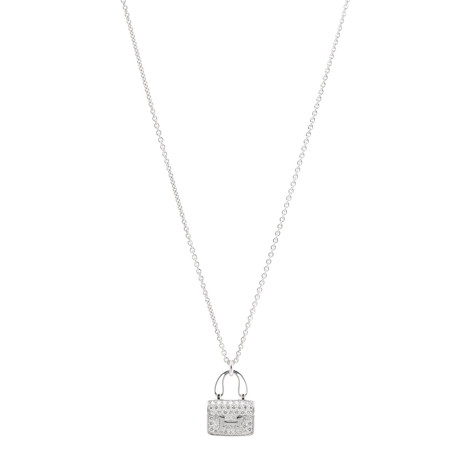 Hermes 18K White Gold Diamond Constance Amulettes Pendant Necklace 1 of 6