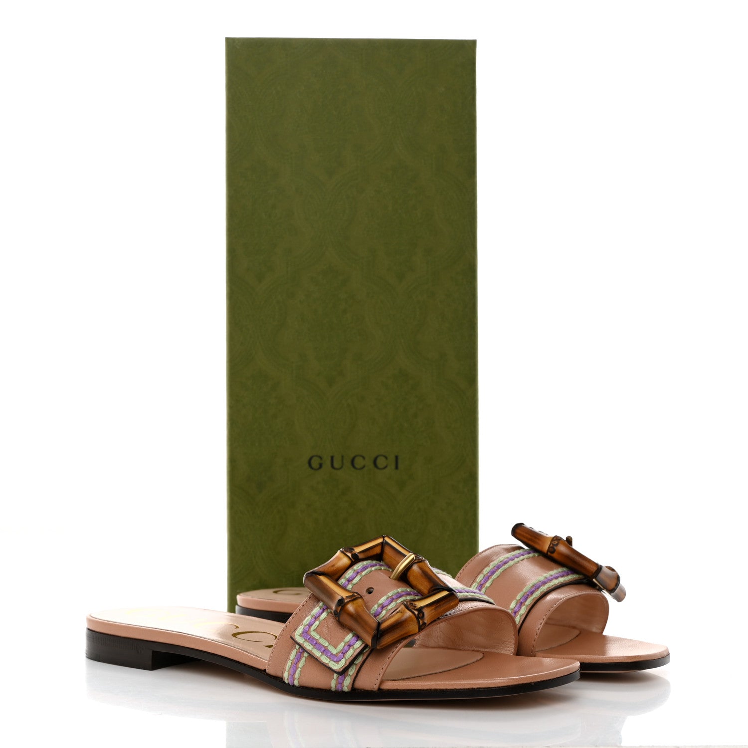 Gucci Calfskin Bamboo Buckle Sandals 37 Beige Multicolor 9 of 9