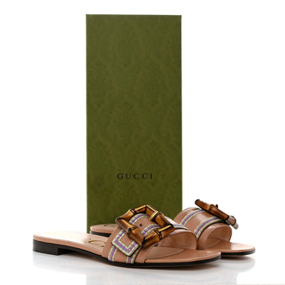 Gucci Calfskin Bamboo Buckle Sandals 37 Beige Multicolor 9 of 9