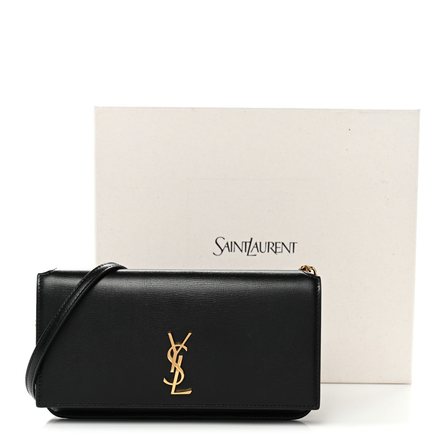 Saint Laurent Calfskin Monogram Cassandre Phone Holder With Strap Black 13 of 13