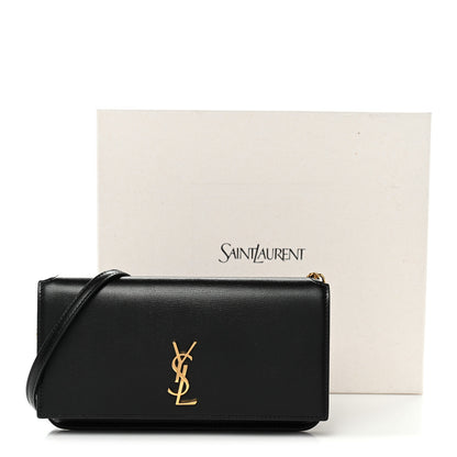 Saint Laurent Calfskin Monogram Cassandre Phone Holder With Strap Black 13 of 13