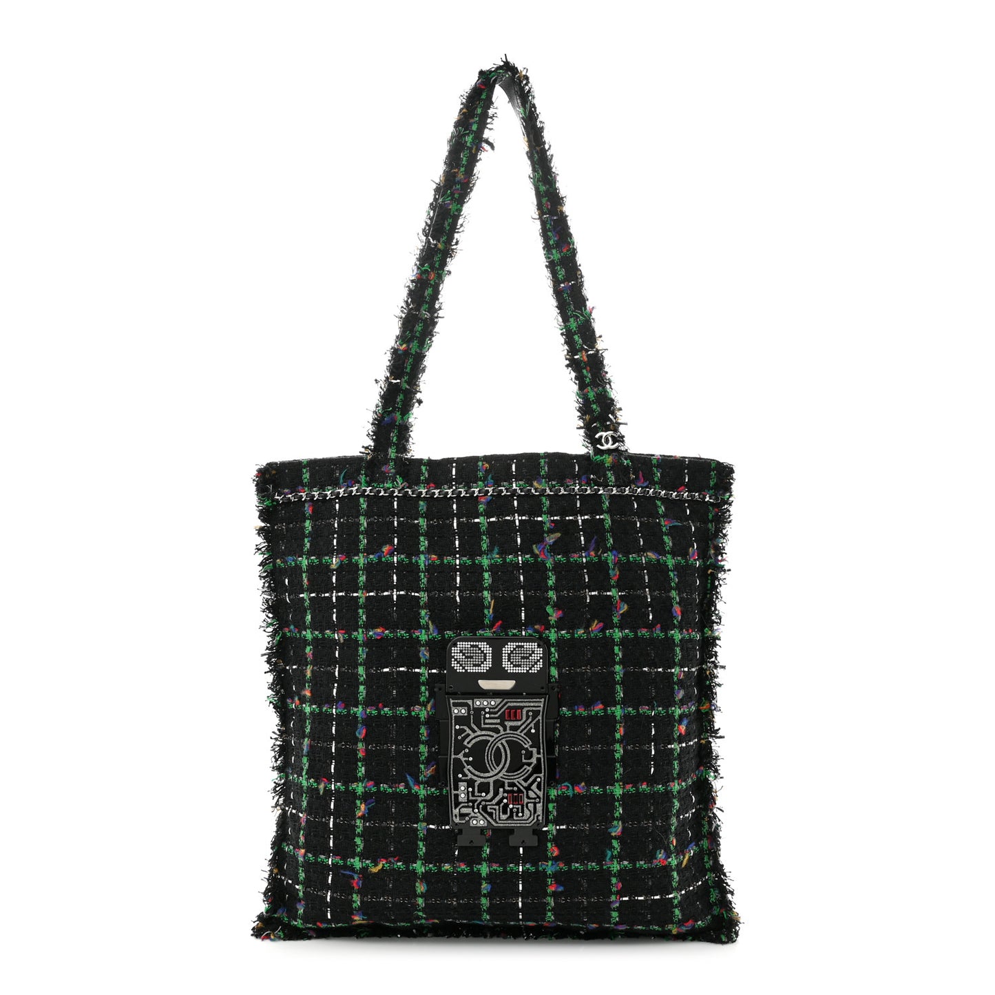 Tweed Large Robot Shopping Bag Black Multicolor