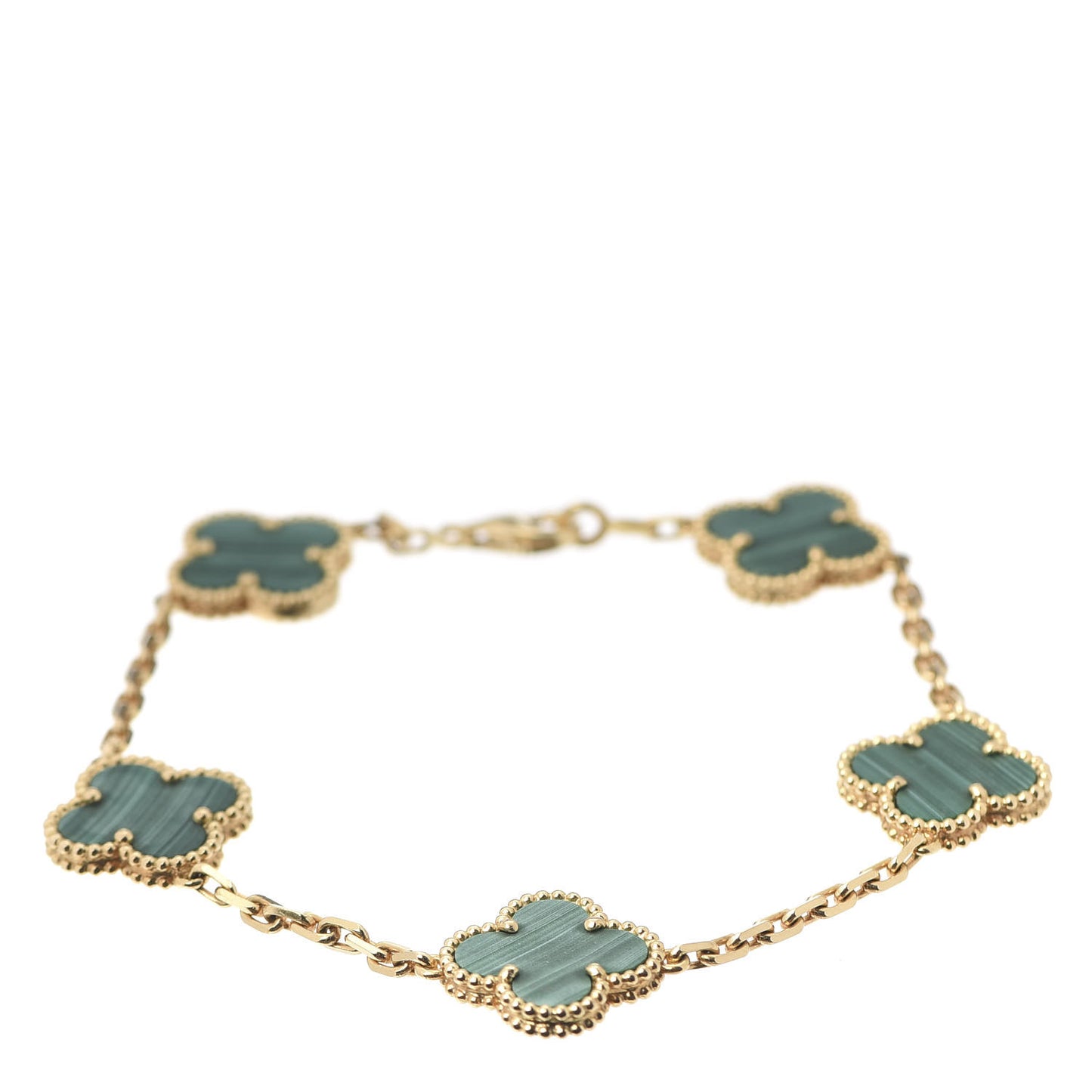 18K Yellow Gold Malachite 5 Motifs Vintage Alhambra Bracelet