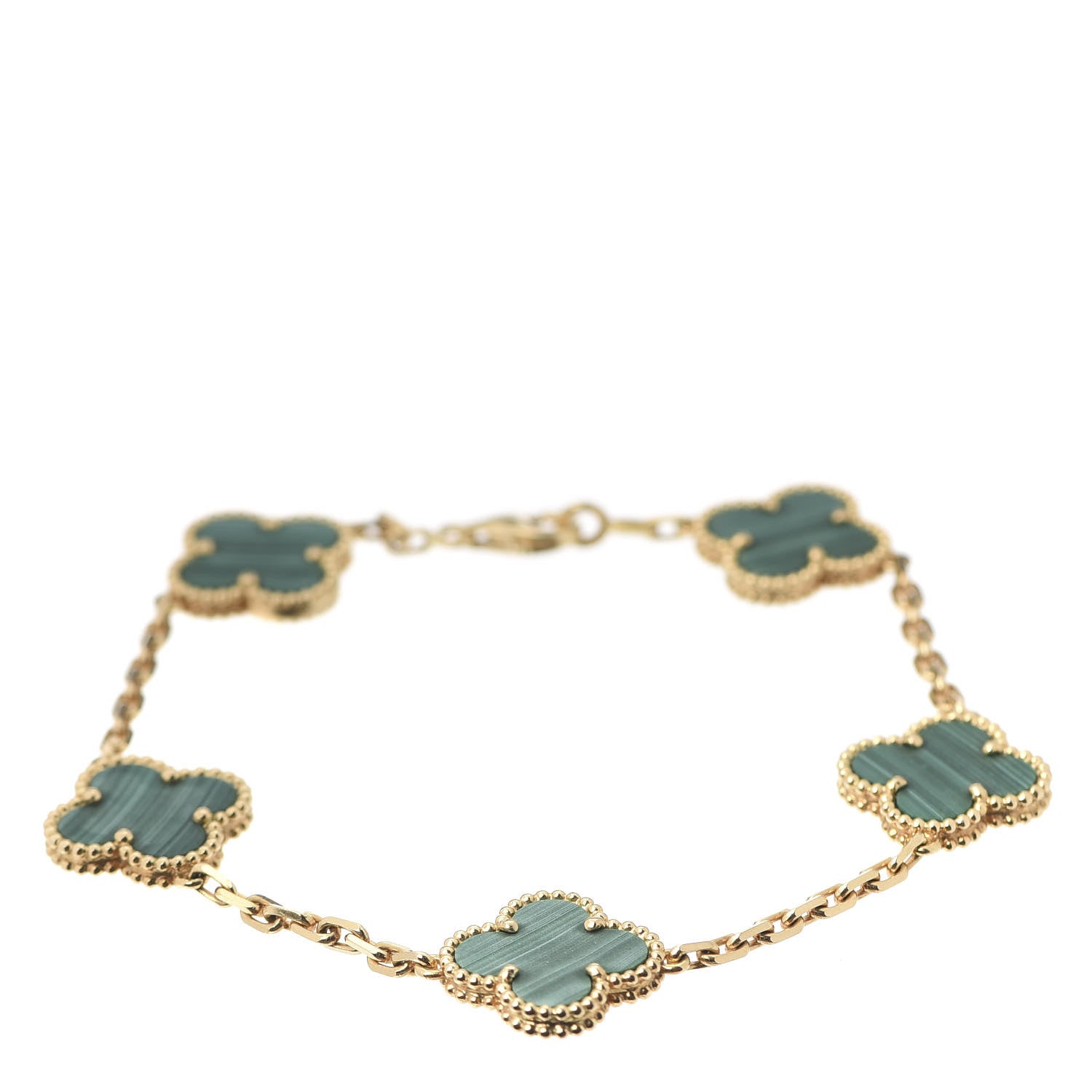 Van Cleef & Arpels 18K Yellow Gold Malachite 5 Motifs Vintage Alhambra Bracelet 1 of 7