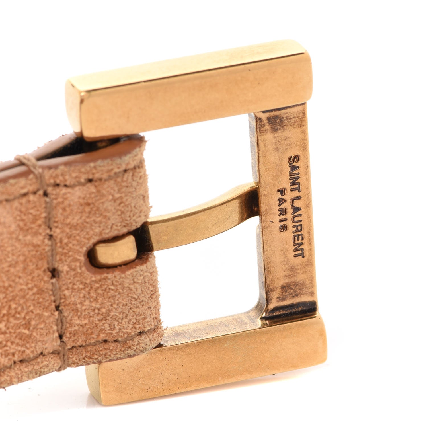 Saint Laurent Suede Monogram Square Buckle Belt 95 38 Tan Bronze 7 of 7