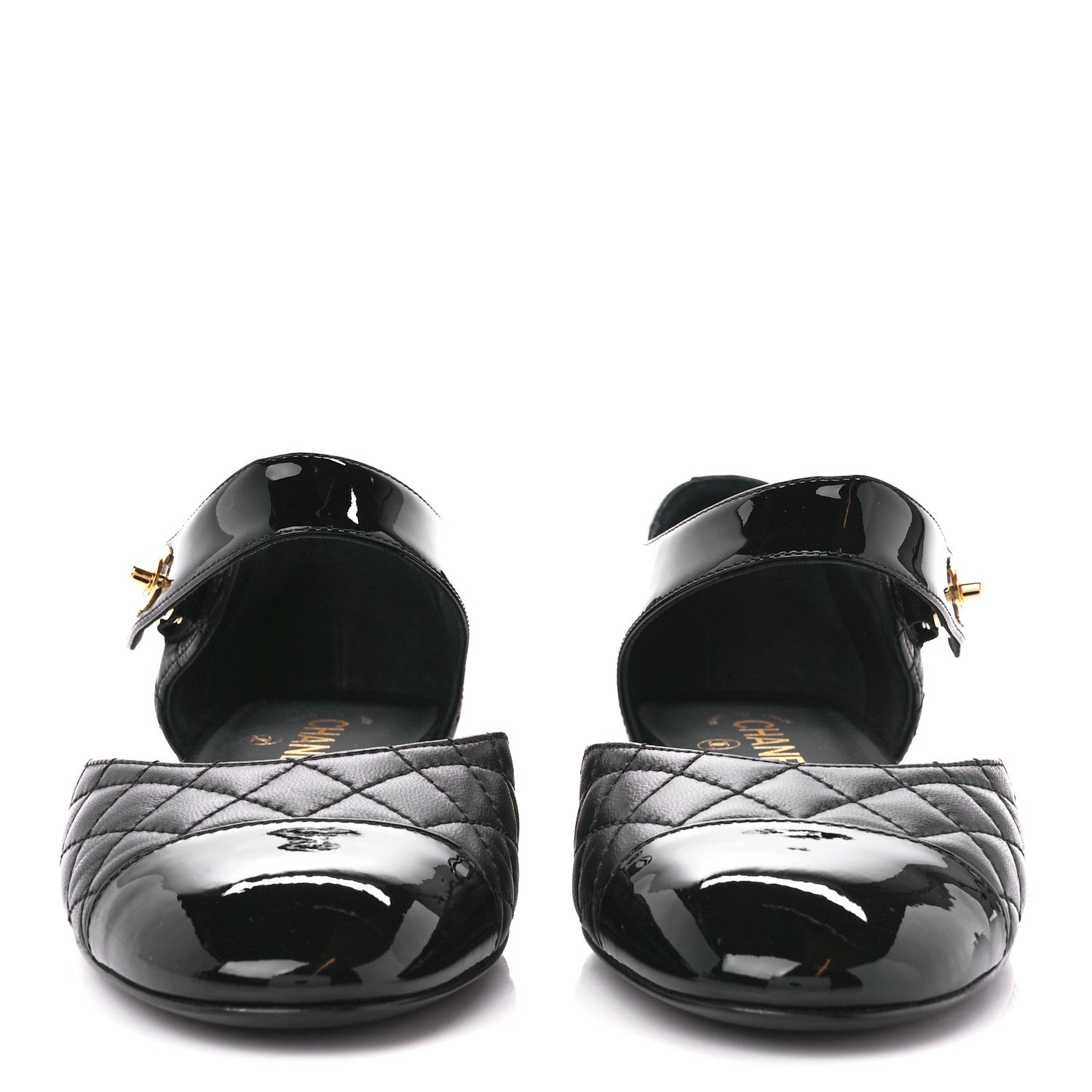Chanel Lambskin Patent Quilted Cap Toe Ballerina Flats 38 Black 2 of 8