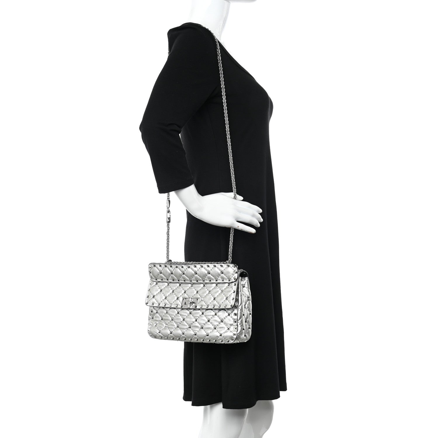 Valentino Garavani Metallic Nappa Medium Rockstud Spike Shoulder Bag Silver 2 of 17