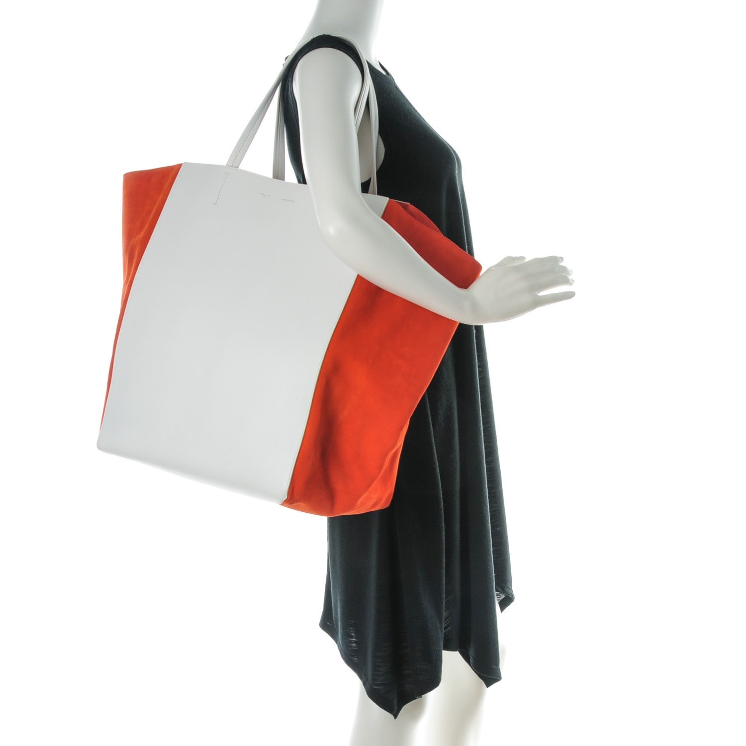 Celine Smooth Calfskin Suede Large Phantom Luggage Bi-Cabas White Orange 4 of 11