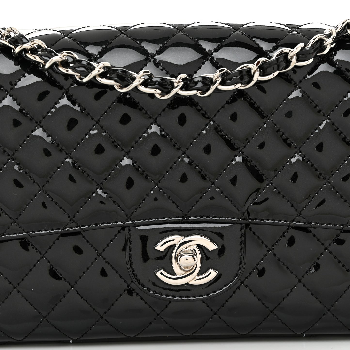 Patent Quilted Secret Label Medium Flap Black