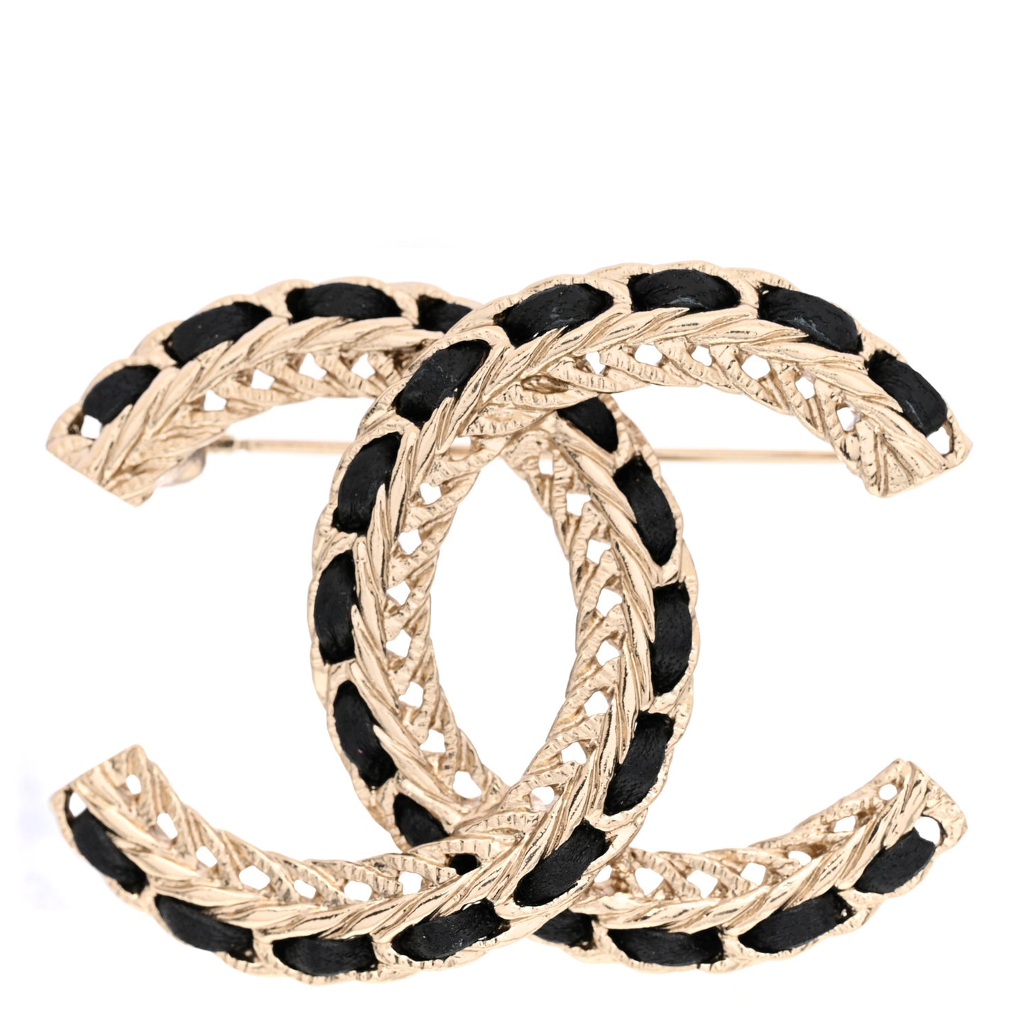 Lambskin Chain CC Brooch Black Gold