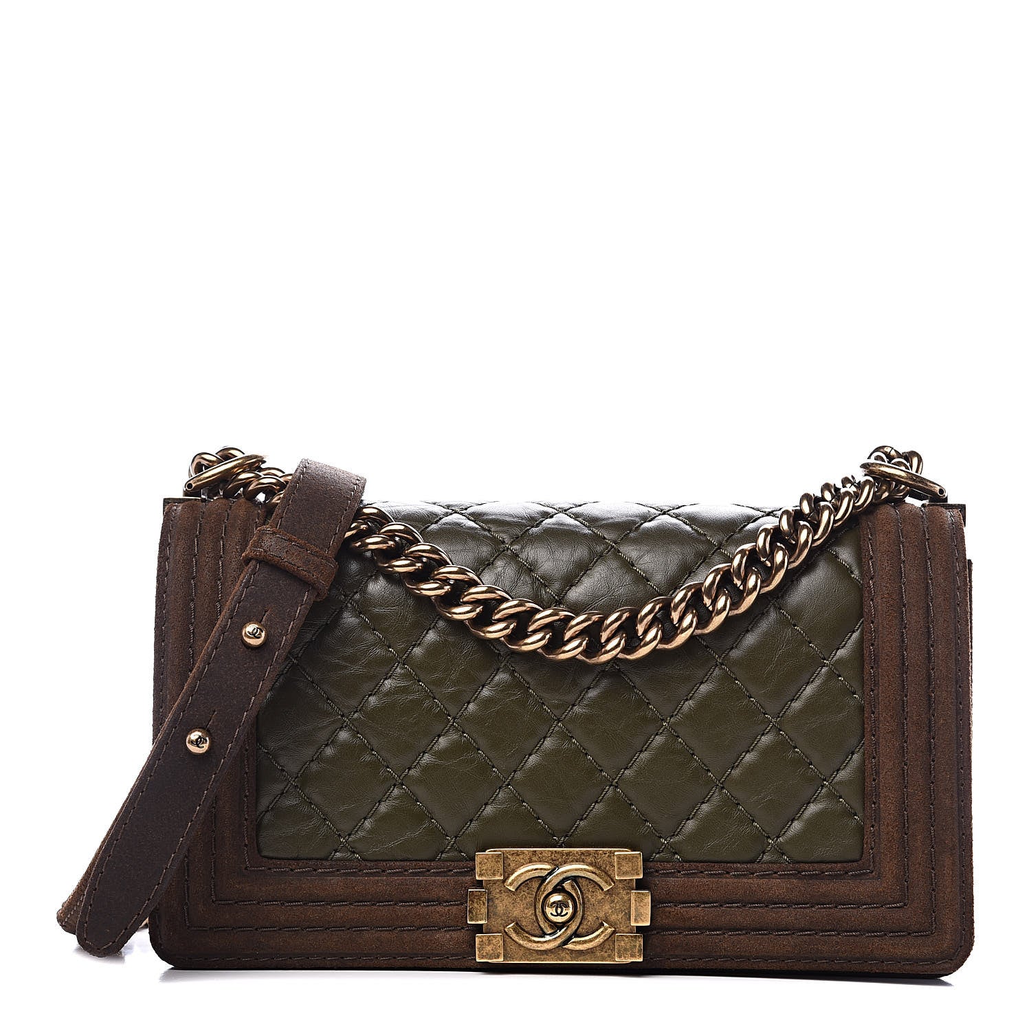 Chanel Aged Calfskin Nubuck Quilted Medium Boy Flap Brown Green 1 of 13