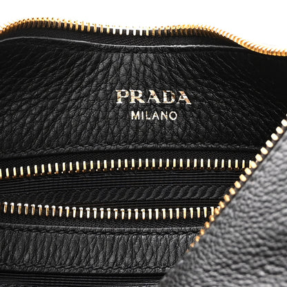Prada Vitello Phenix Zippered Messenger Hobo Black 6 of 10