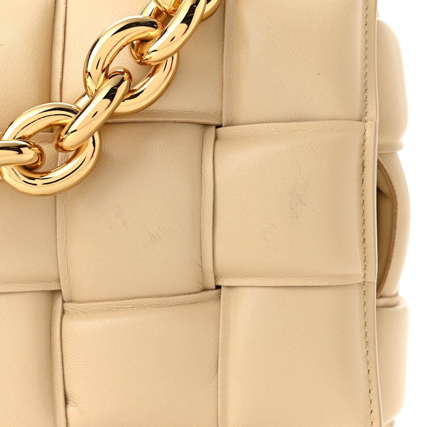 Lambskin Maxi Intreccio Padded Chain Cassette Crossbody Bag Porridge