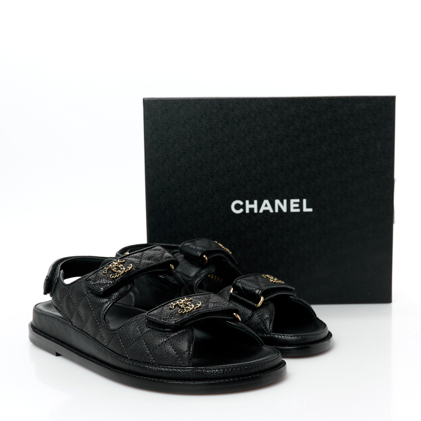 Grained Calfskin Velcro Dad Sandals 39.5 Black