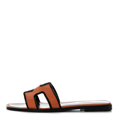 Hermes Suede Goatskin Crystal Oran Sandals 37 Rose Bubinga Black 1 of 9