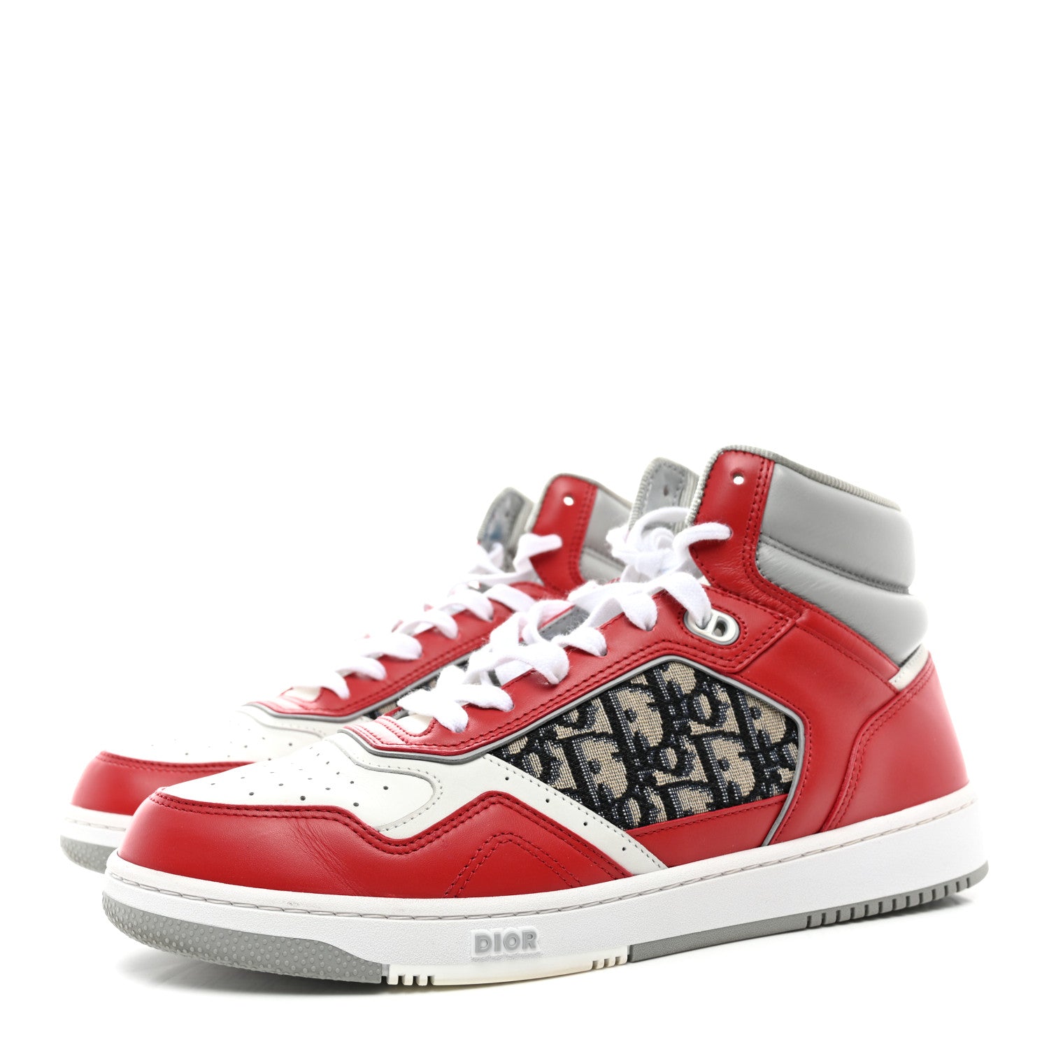 Christian Dior Smooth Calfskin Jacquard Oblique Mens B27 Mid Top Sneakers 44 Red Multicolor 3 of 8