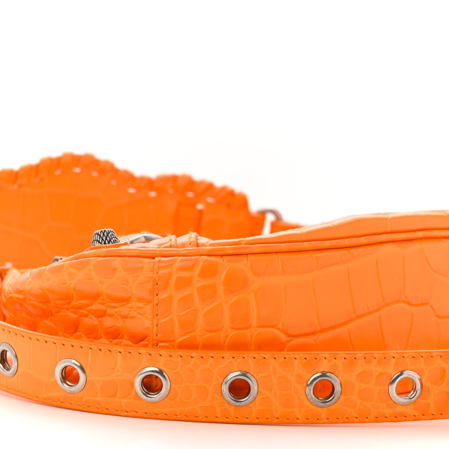 Balenciaga Extra Supple Calfskin Crocodile Embossed Le Cagole Shoulder Bag XS Pop Orange 9 of 10