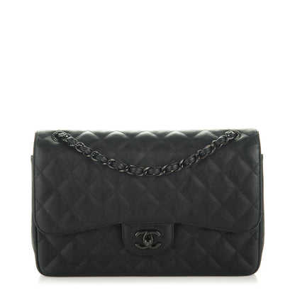 Chanel Crumpled Calfskin Quilted Jumbo Double Flap So Black 1 of 8