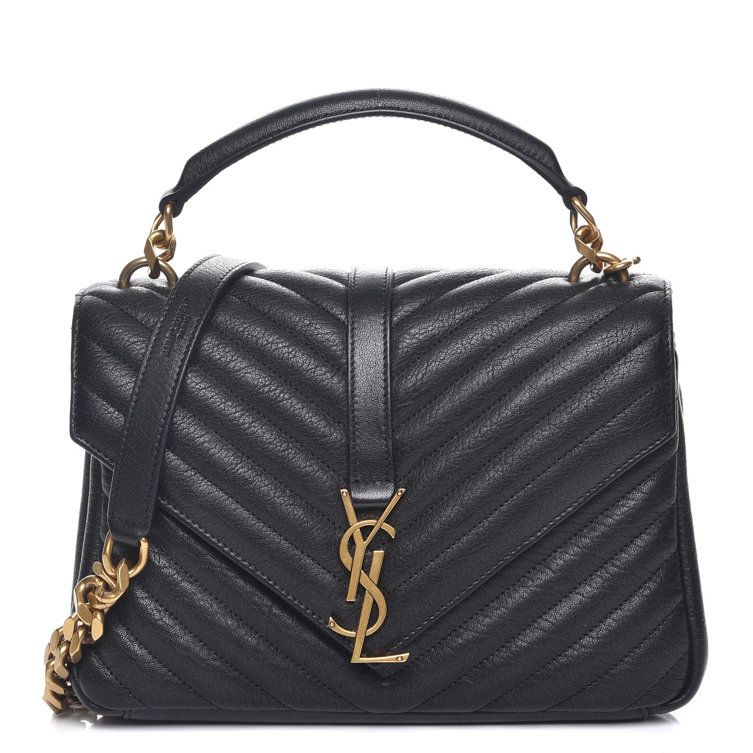 Saint Laurent Sheepskin Matelasse Chevron Monogram Medium College Bag Black 1 of 7