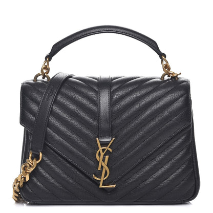 Saint Laurent Sheepskin Matelasse Chevron Monogram Medium College Bag Black 1 of 7