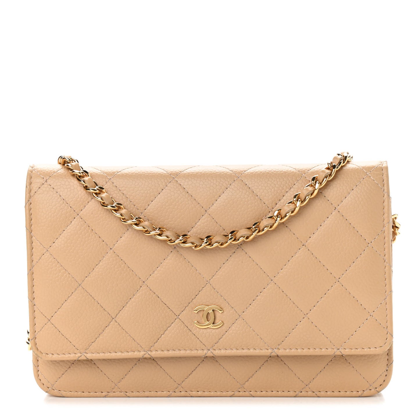 Caviar Quilted Wallet On Chain WOC Beige