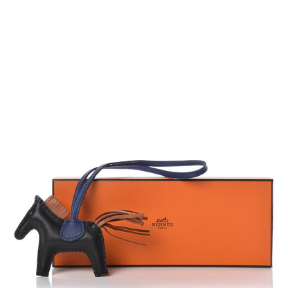 Hermes Milo Lambskin Grigri Rodeo Horse Bag Charm PM Black Bleu Saphir Gold 5 of 5