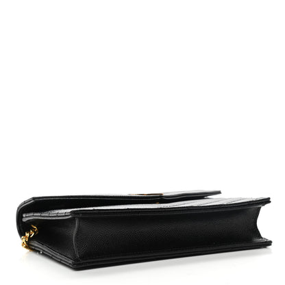Saint Laurent Grain De Poudre Matelasse Chevron Monogram Envelope Chain Wallet Black 3 of 10