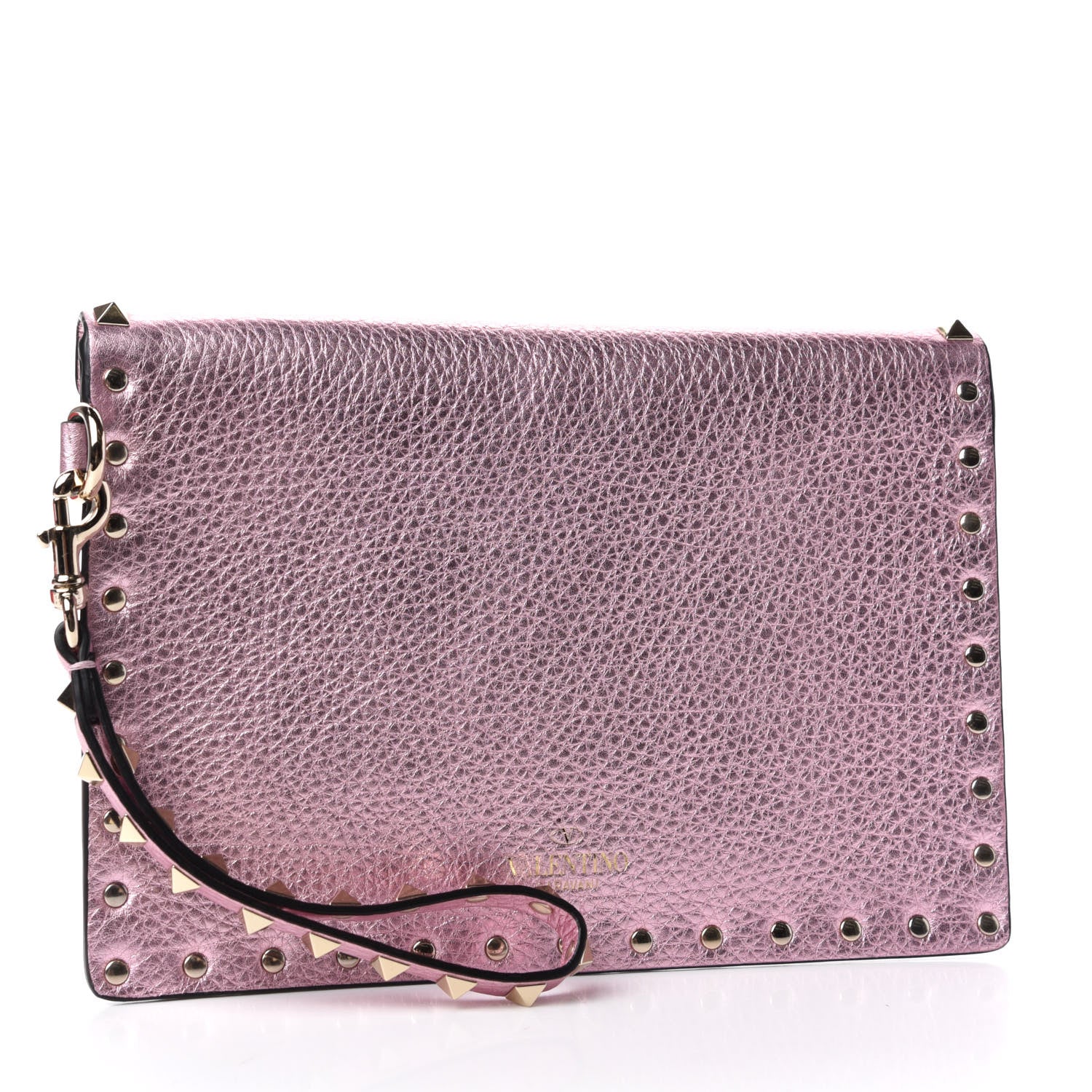 Valentino Garavani Metallic Pebbled Calfskin Medium Rockstud Envelope Flat Wristlet Pouch Giacinto 3 of 7