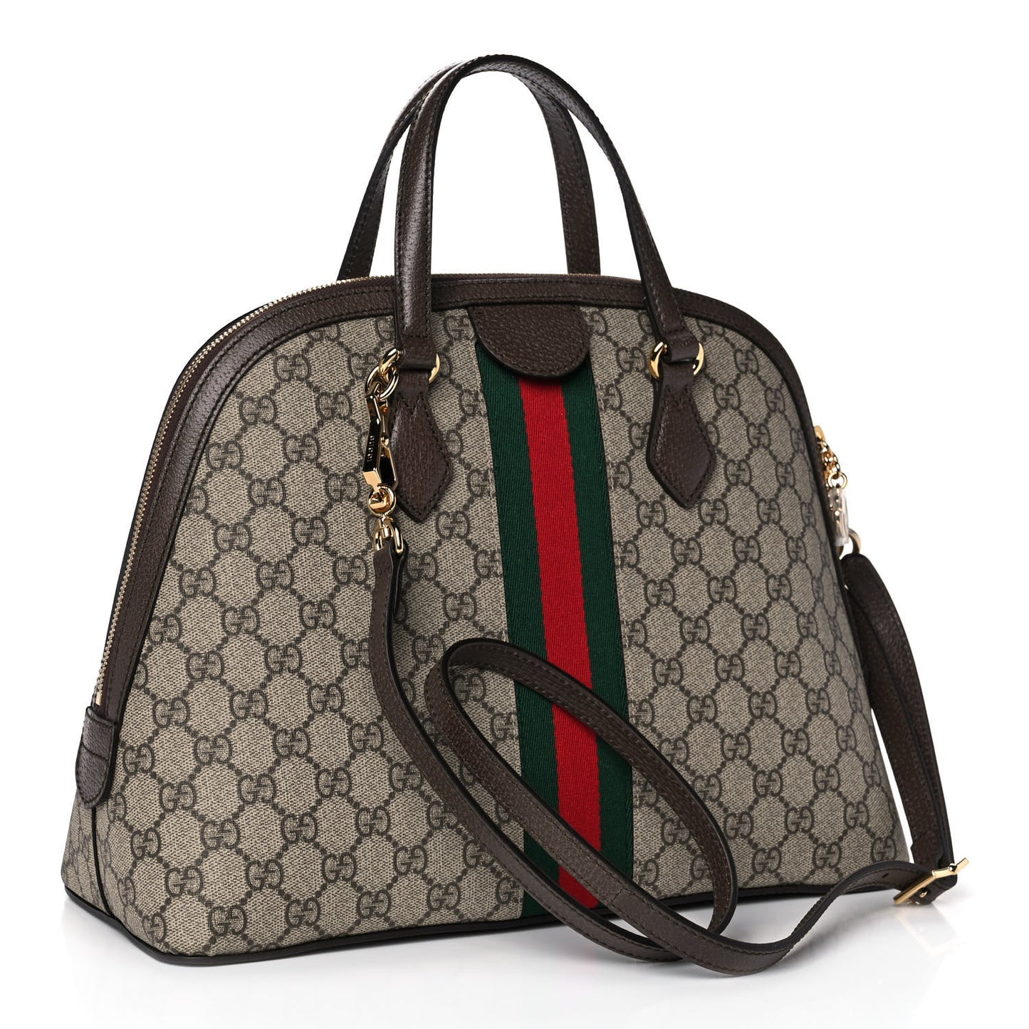GG Supreme Monogram Web Medium Ophidia Top Handle Dome Bag Brown
