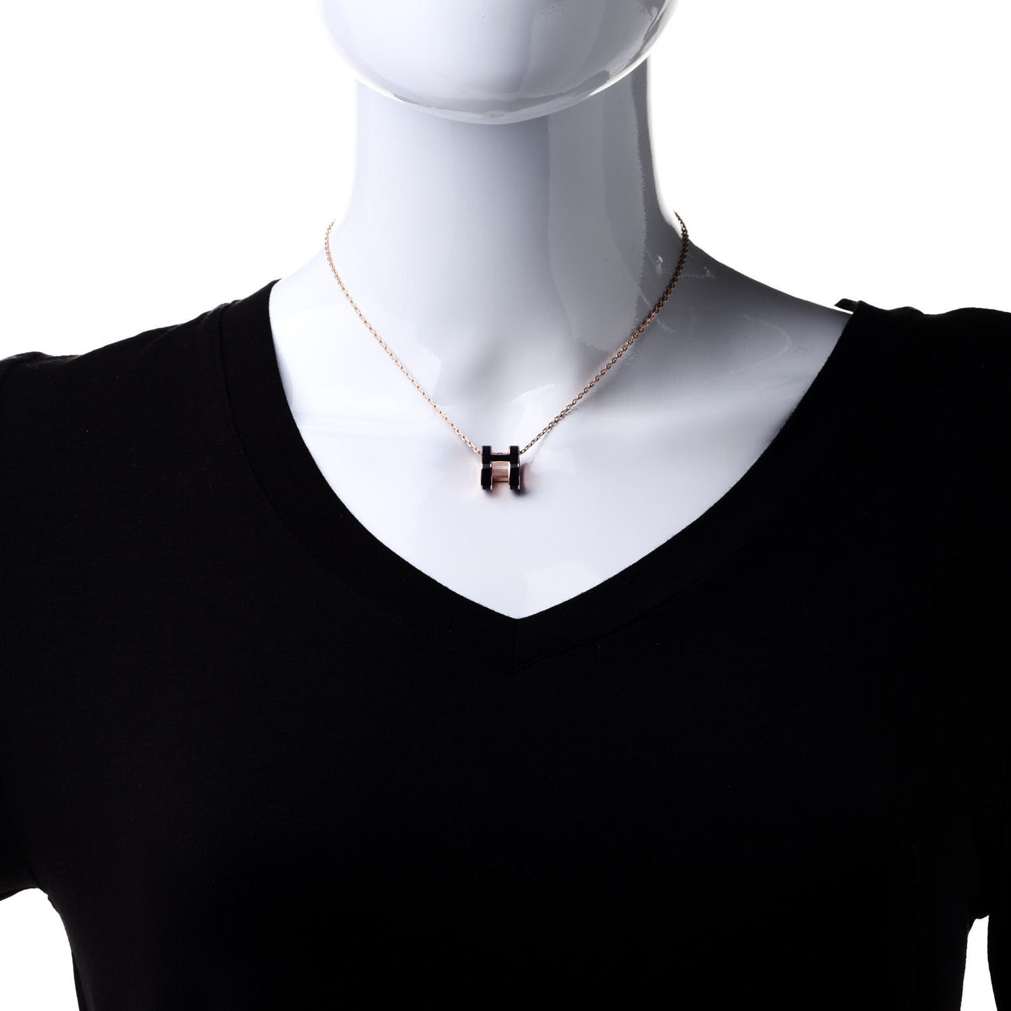 Lacquered Rose Gold Pop H Pendant Necklace Black