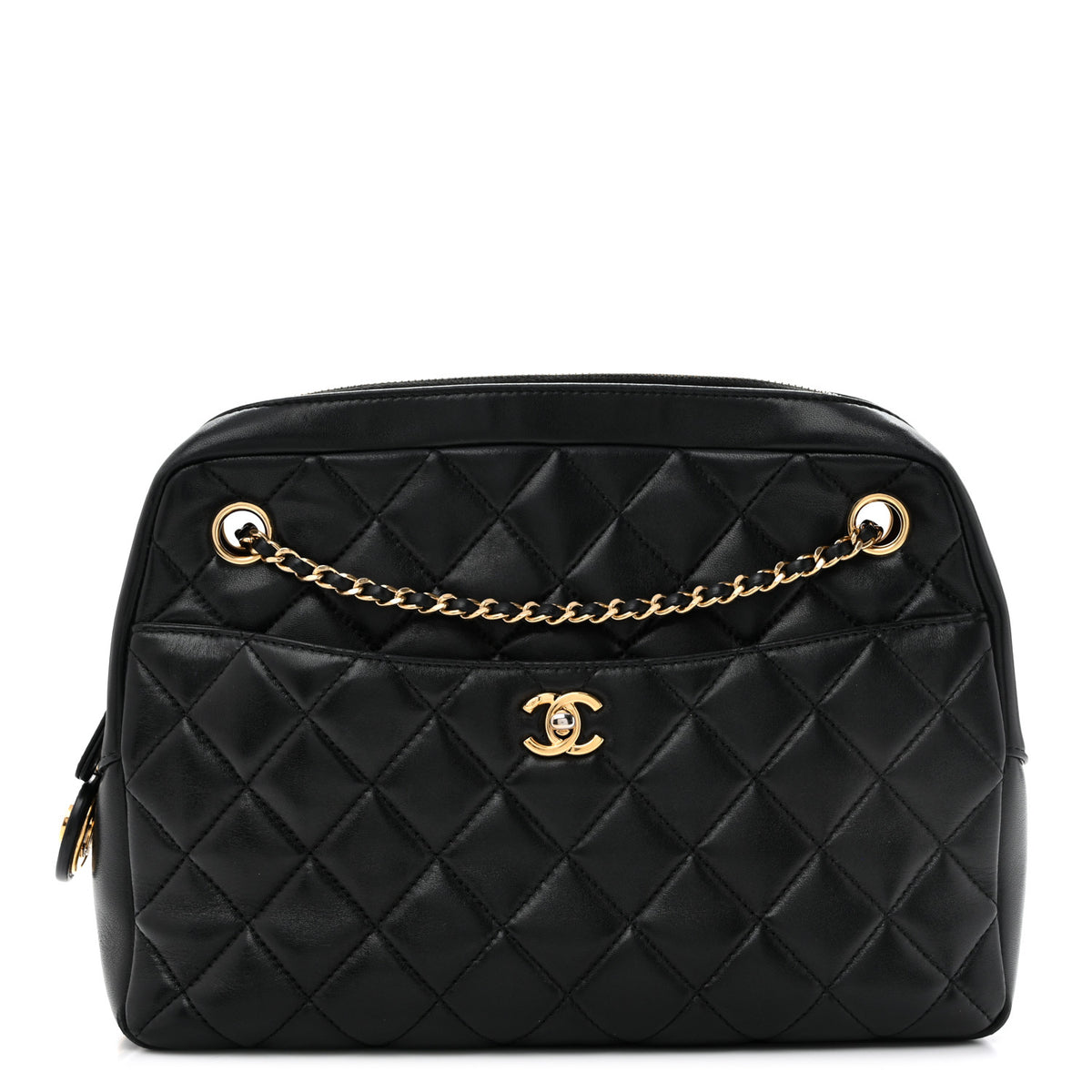 Lambskin Quilted Large Camera Case Black