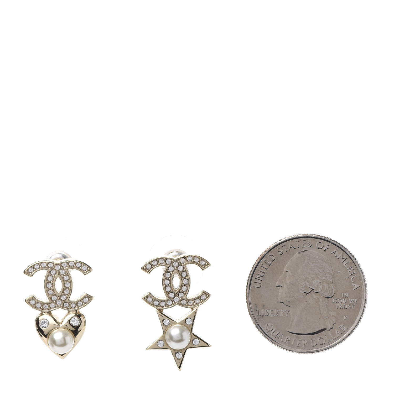 Chanel Crystal Pearl Charming Winter CC Star Heart Earrings Gold 2 of 5