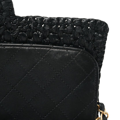 Chanel Raffia Effect Medium Tweedy Flap Bag Black White 13 of 14