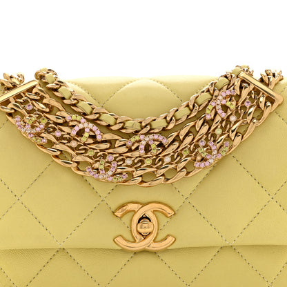 Chanel Lambskin Quilted Mini CC Crystal Logo Chain Flap Yellow 8 of 11