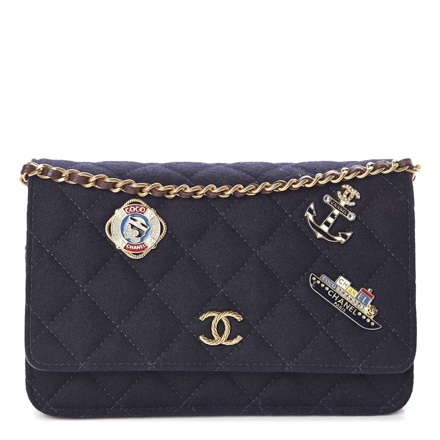 Felt Quilted Paris-Hamburg Charms Wallet On Chain WOC Dark Navy