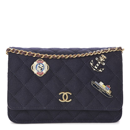 Chanel Felt Quilted Paris-Hamburg Charms Wallet On Chain WOC Dark Navy 1 of 11