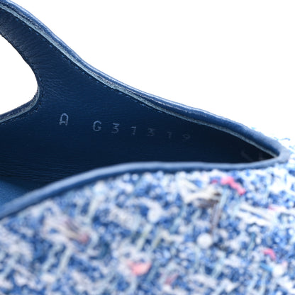 Chanel Tweed Grosgrain Cap Toe Slingback Flats 39 Blue White Black 9 of 9