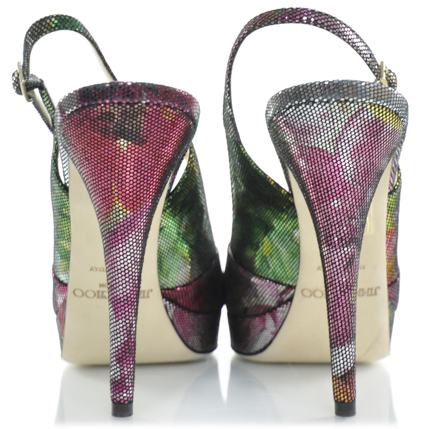 Jimmy Choo Pixelated Floral Slingback Heels 39 Metallic 3 of 7