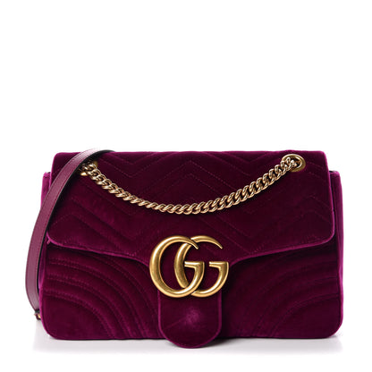Gucci Velvet Matelasse Medium GG Marmont Shoulder Bag Fuchsia Violet Cyclamen 1 of 9
