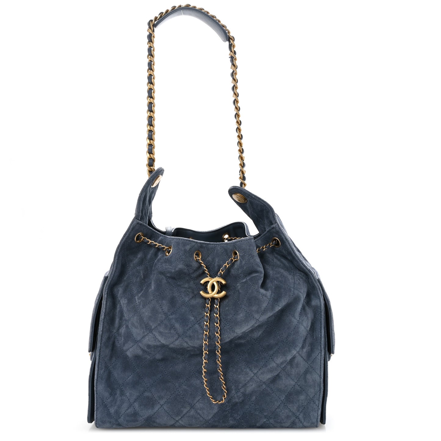 Suede Quilted Medium Chanel 25 Handbag Blue