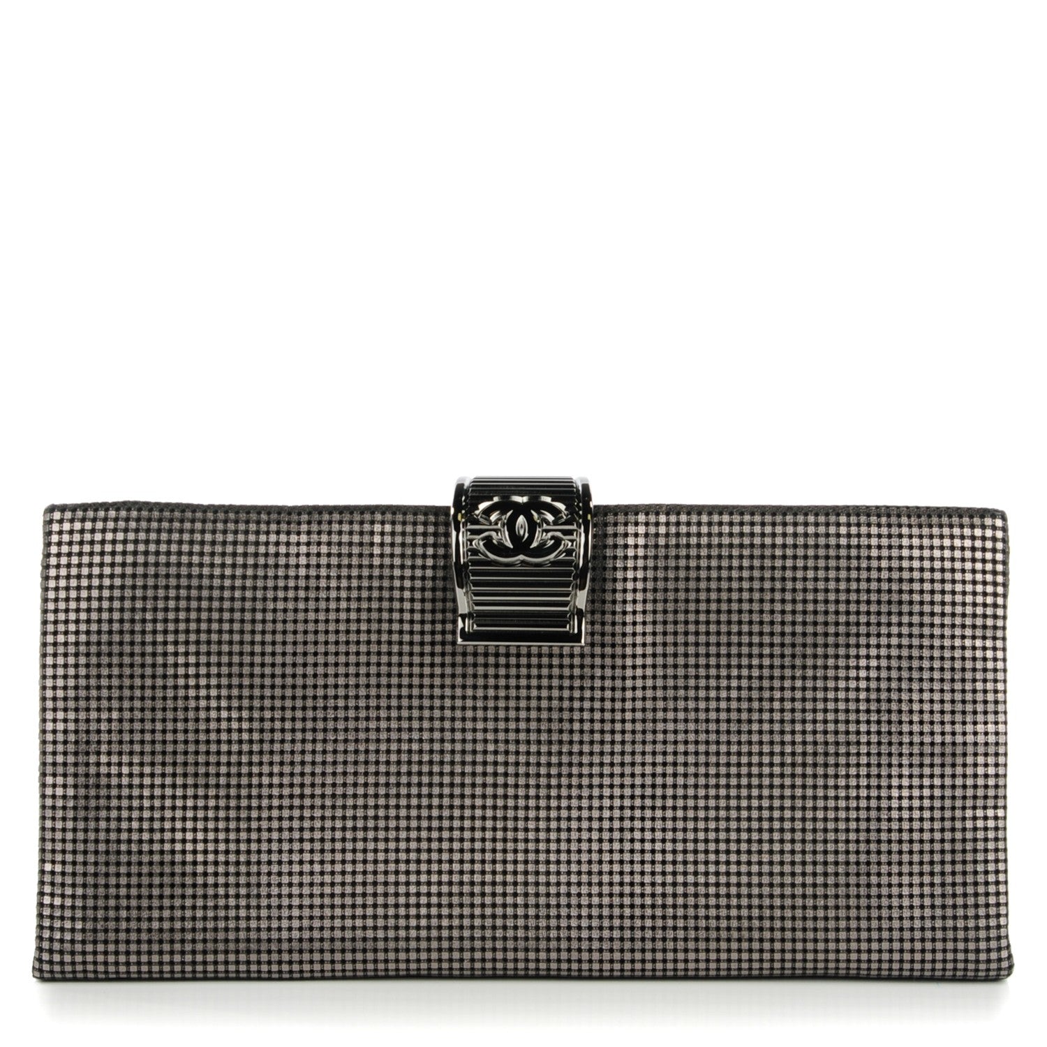 Chanel Perforated Lambskin CC Clutch Metallic Dark Grey 1 of 7