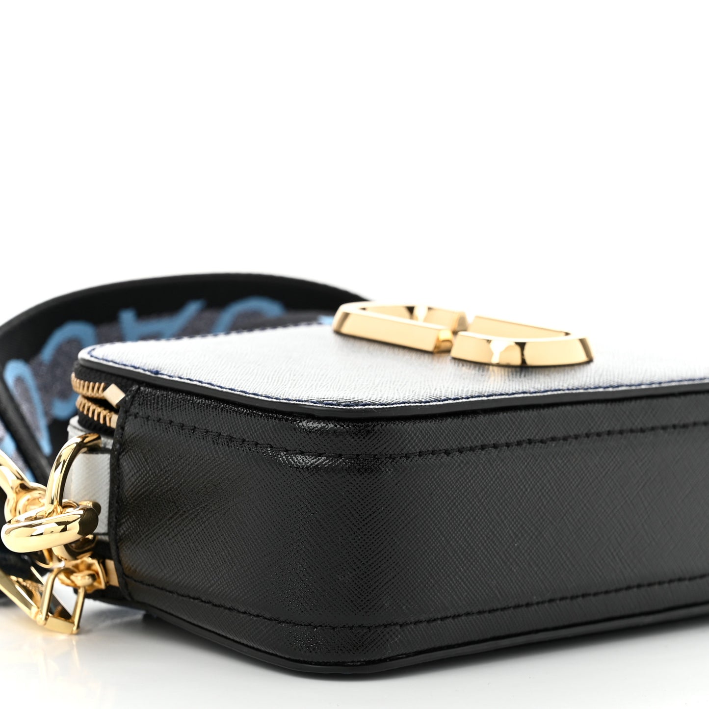 Metallic Saffiano Glitter Small Snapshot Camera Bag Blue Sea