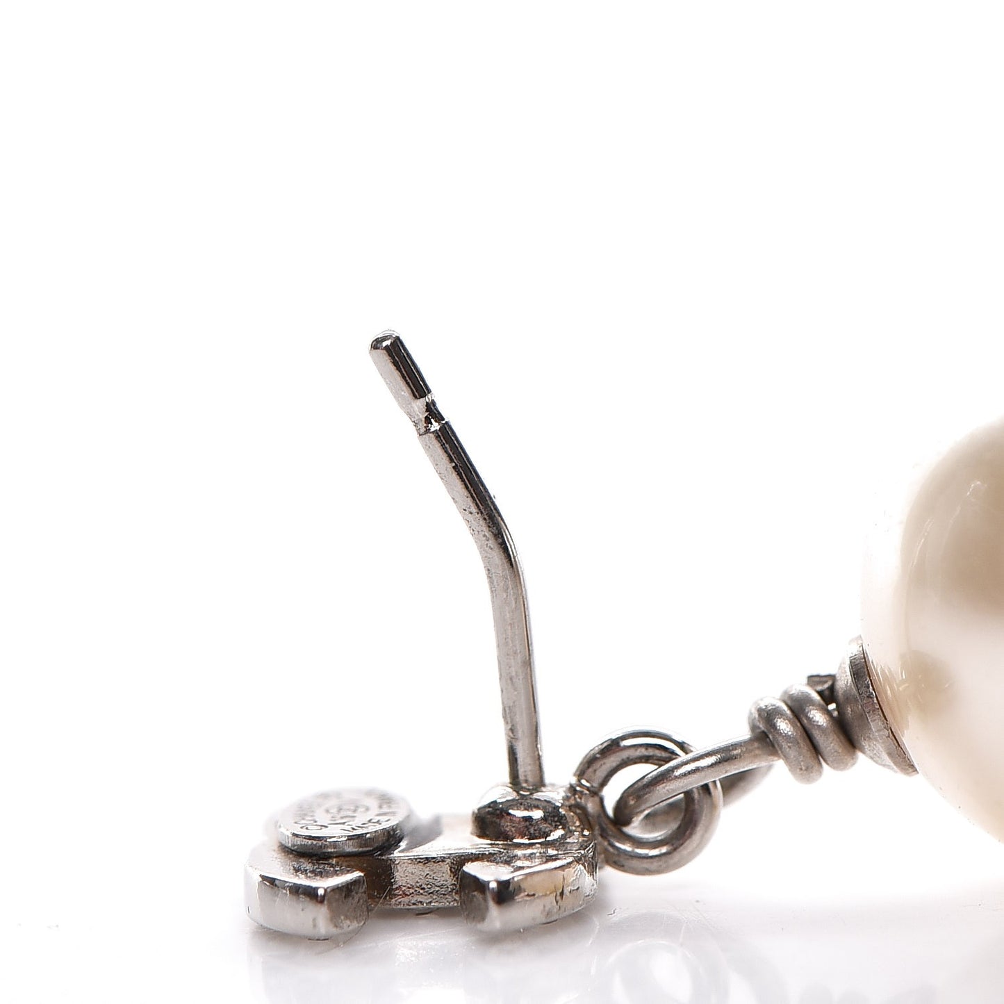 Crystal Pearl CC Drop Earrings Silver