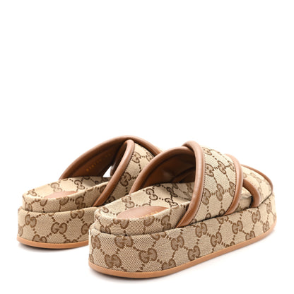 Gucci Monogram GG Calfskin Angelina Platform 55mm Slide Sandals 35 Camel Ebony 5 of 10