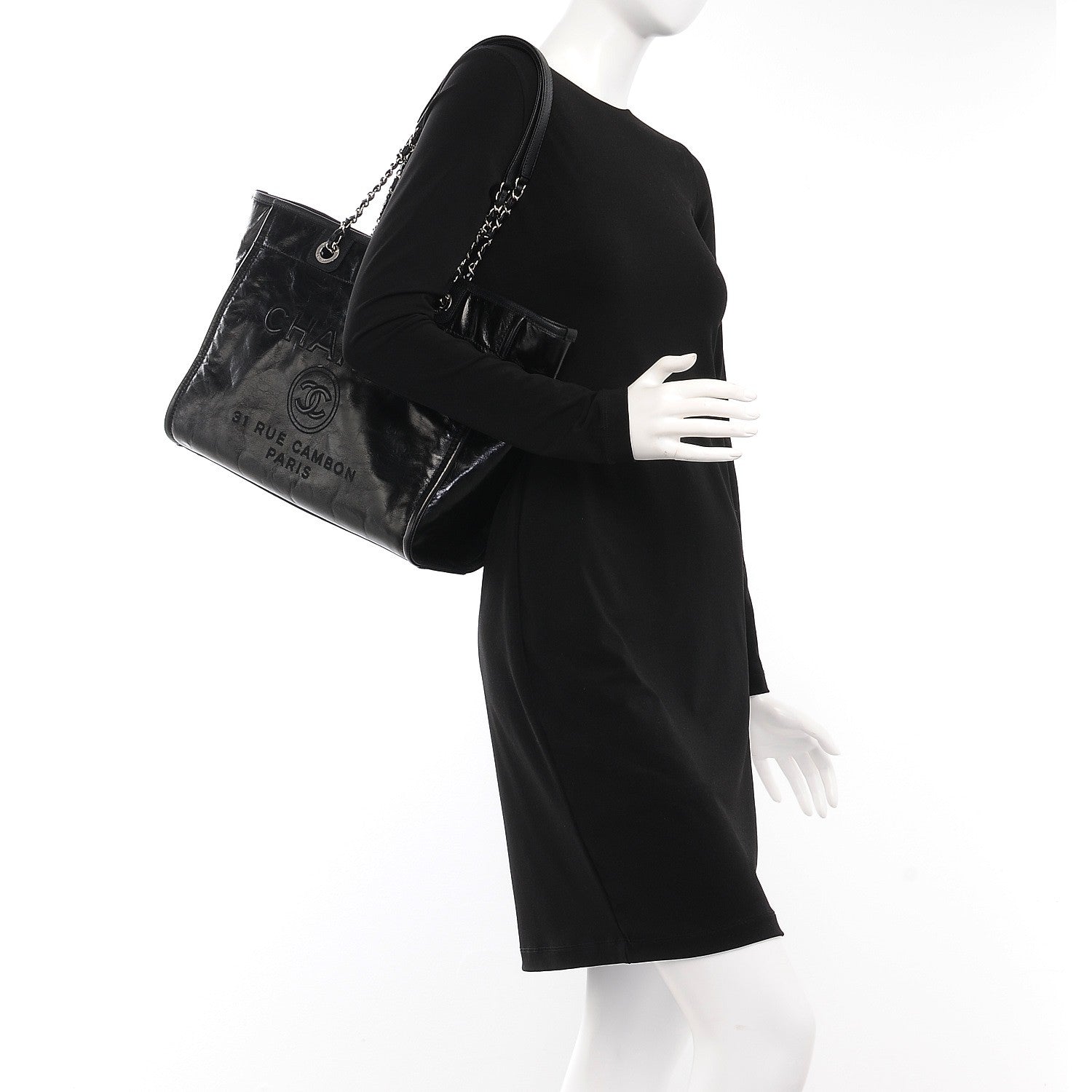 Chanel Glazed Calfskin Small Deauville Tote Black 2 of 8